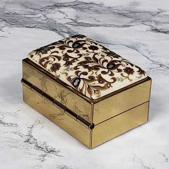 Sewing Box Kit Brass Porcelain Travel  Purse Vintage - Picture 4 of 11